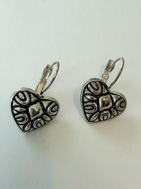 Brighton Silver-Tone Heart Drop Earrings with Engraved Motif